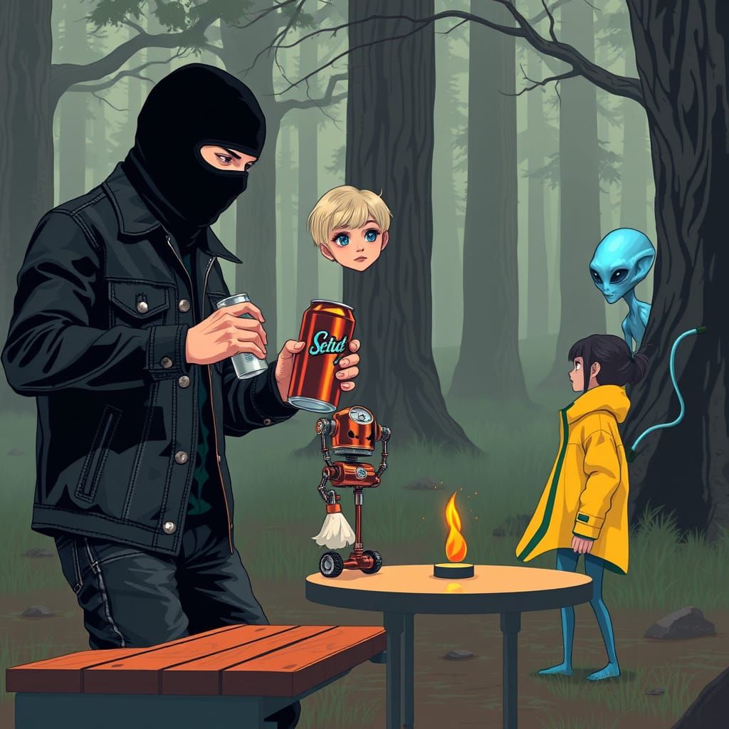 Mysterious Scene in a Neon Forest