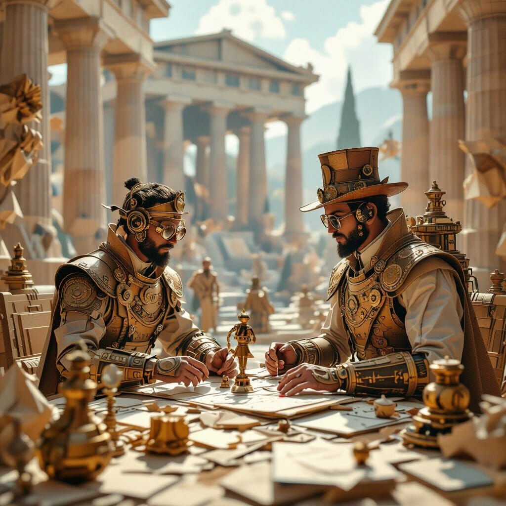 Steampunk Inventors in Ancient Greece with Origami Machines