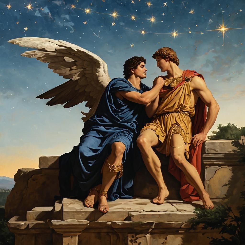 Gay Roman Lovers Stargaze on a Hillside