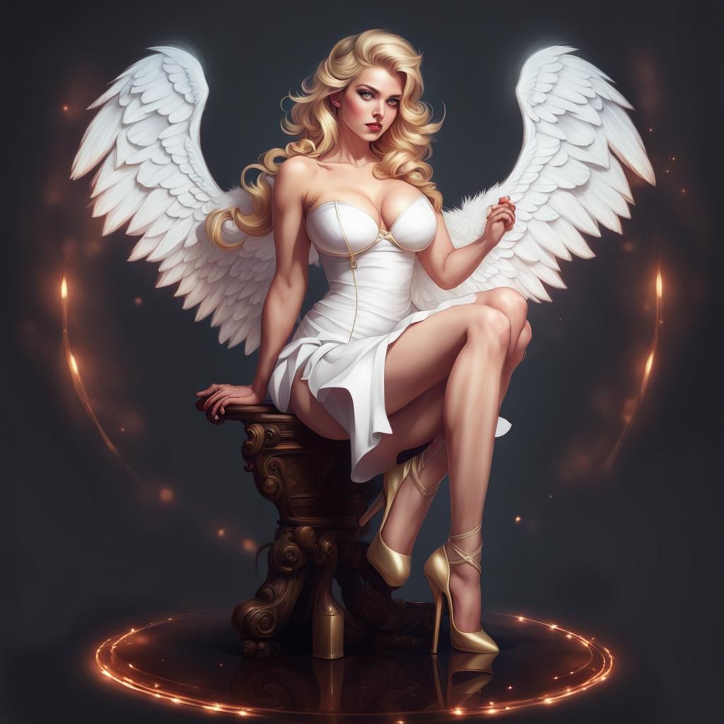 Seductive Fantasy Angel in Cyberpunk Style