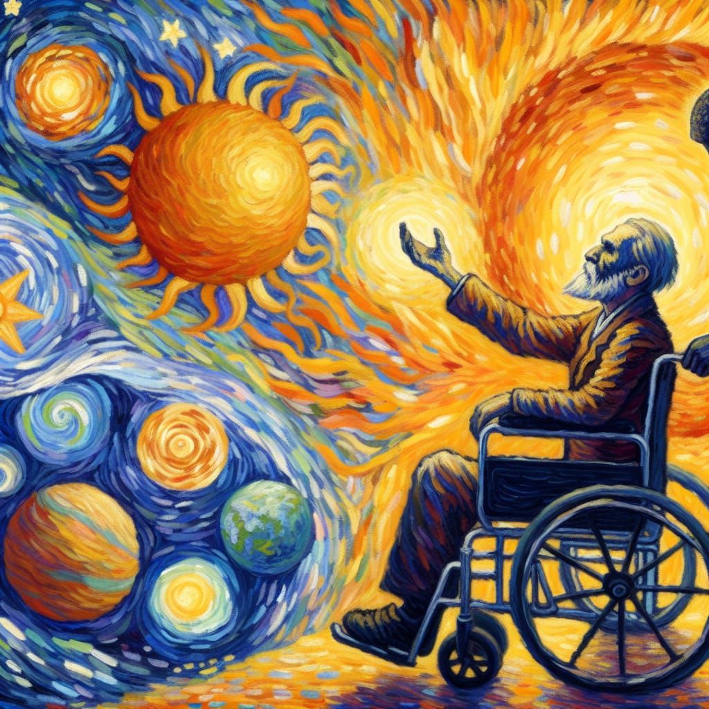 A Cosmic Impressionist Scene of a Man in a Wheelchair