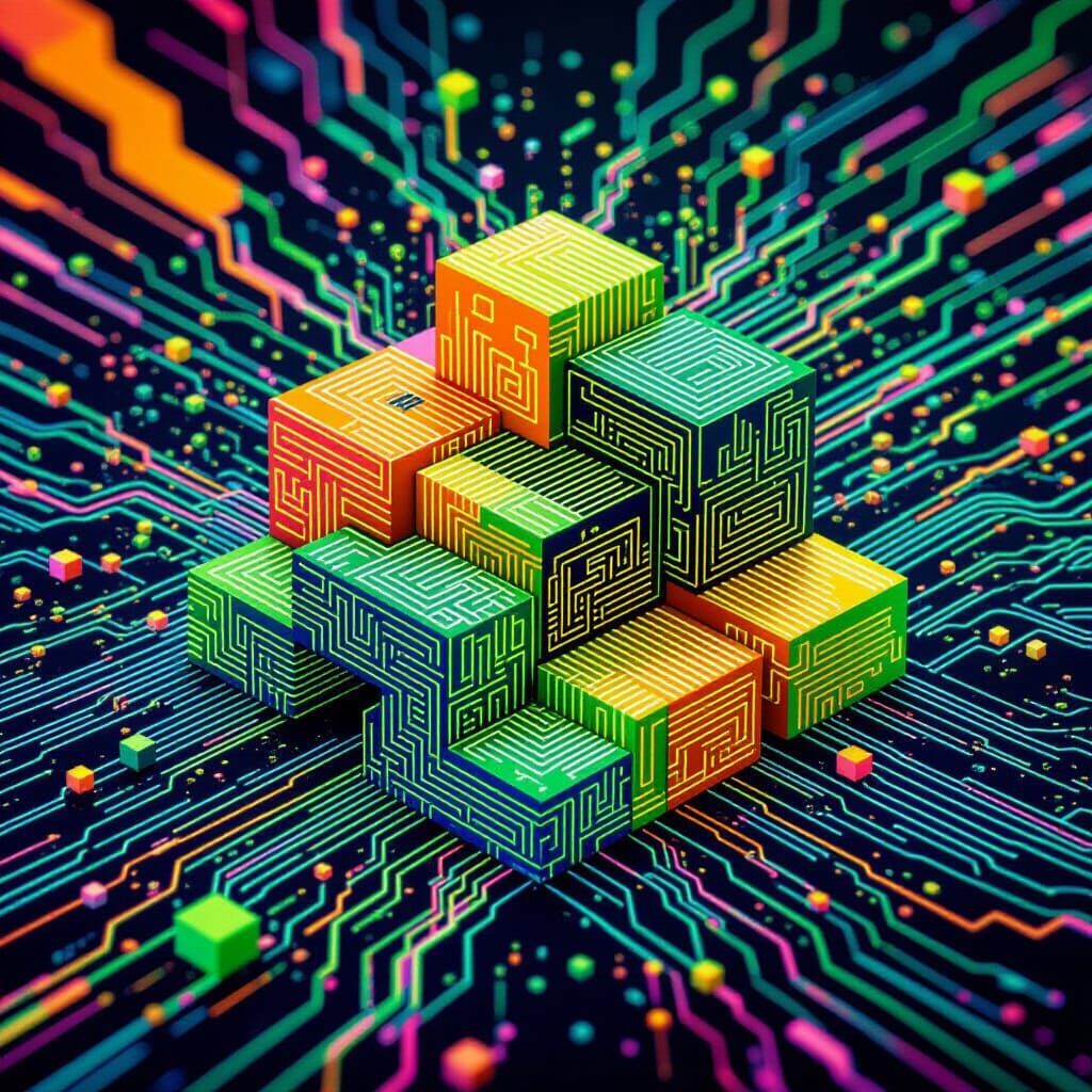 Abstract 3D Shapes Chinese Ink Painting