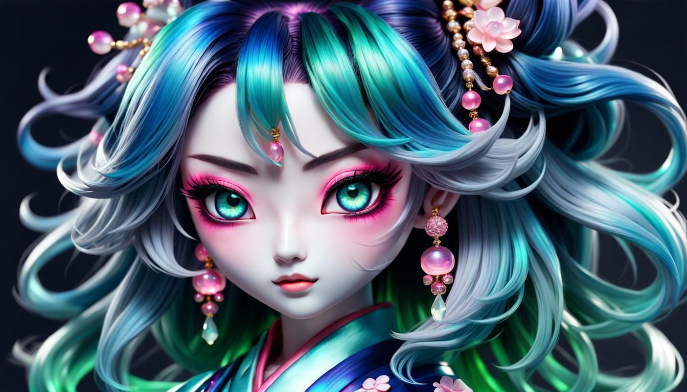 Whimsical Kabuki Chibi with Vibrant Anime Style