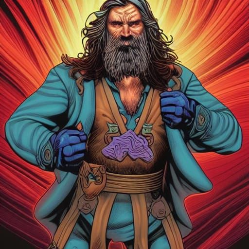Vintage Superhero with Long Beard in Comic Book Style