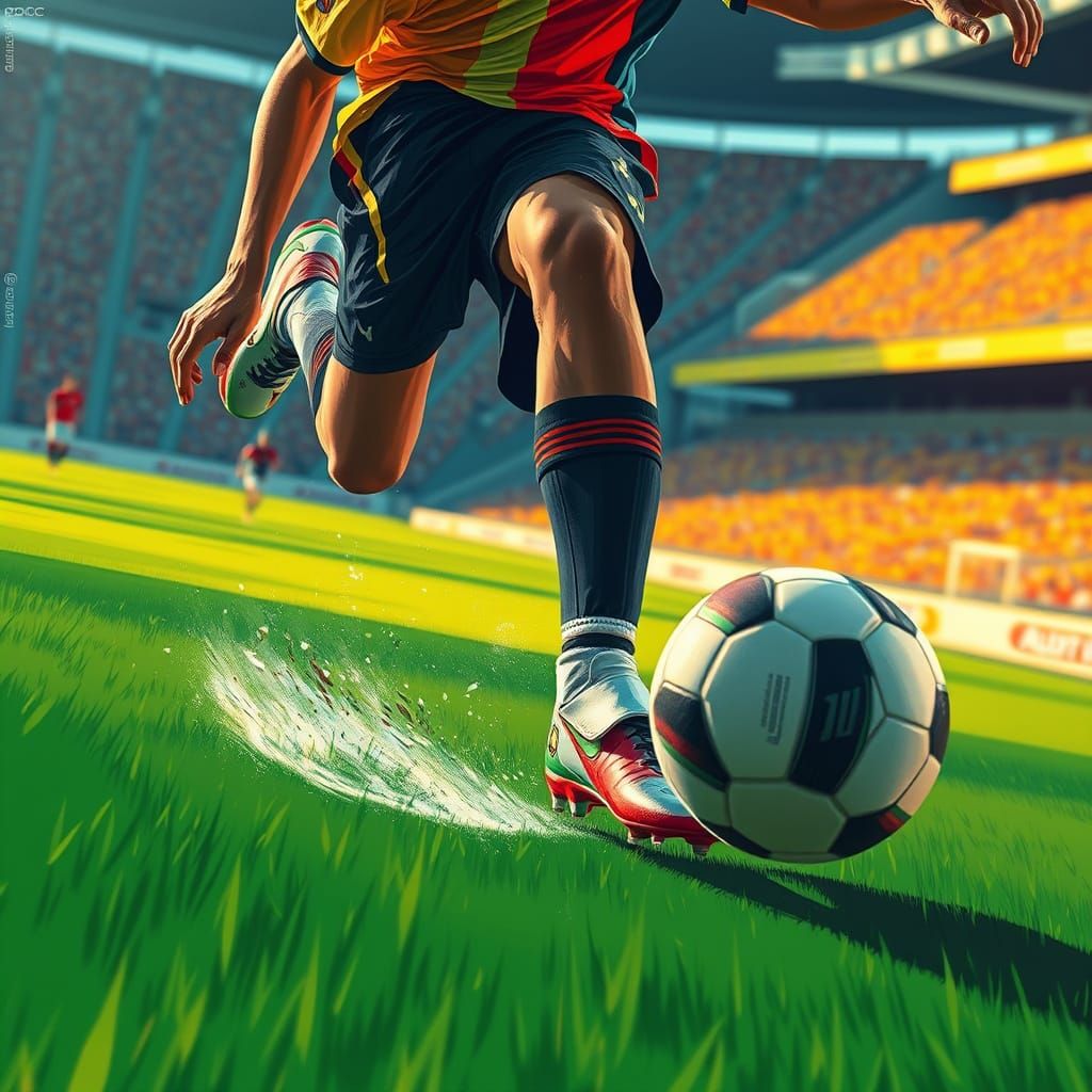 Energetic Soccer Scene in Vibrant, High-Tech Style