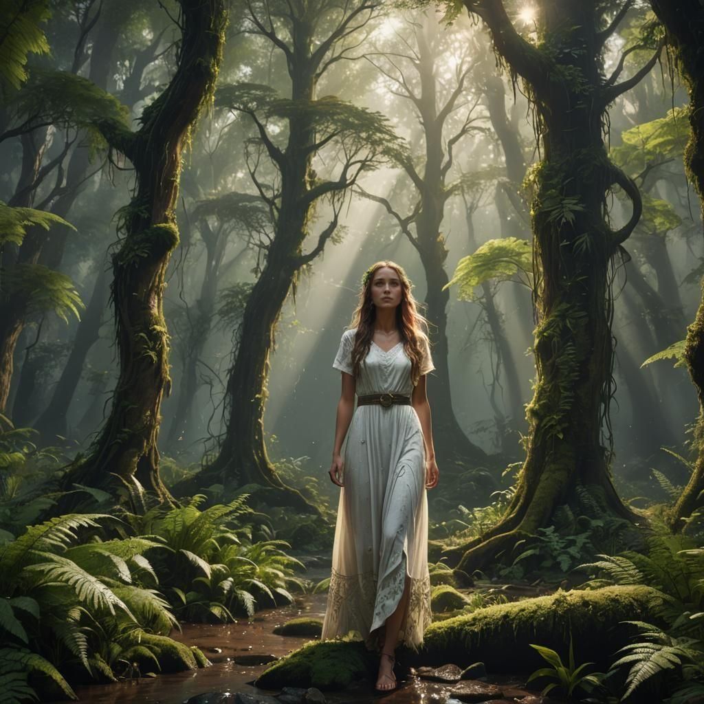 Mystical Forest Encounter in Vibrant Light