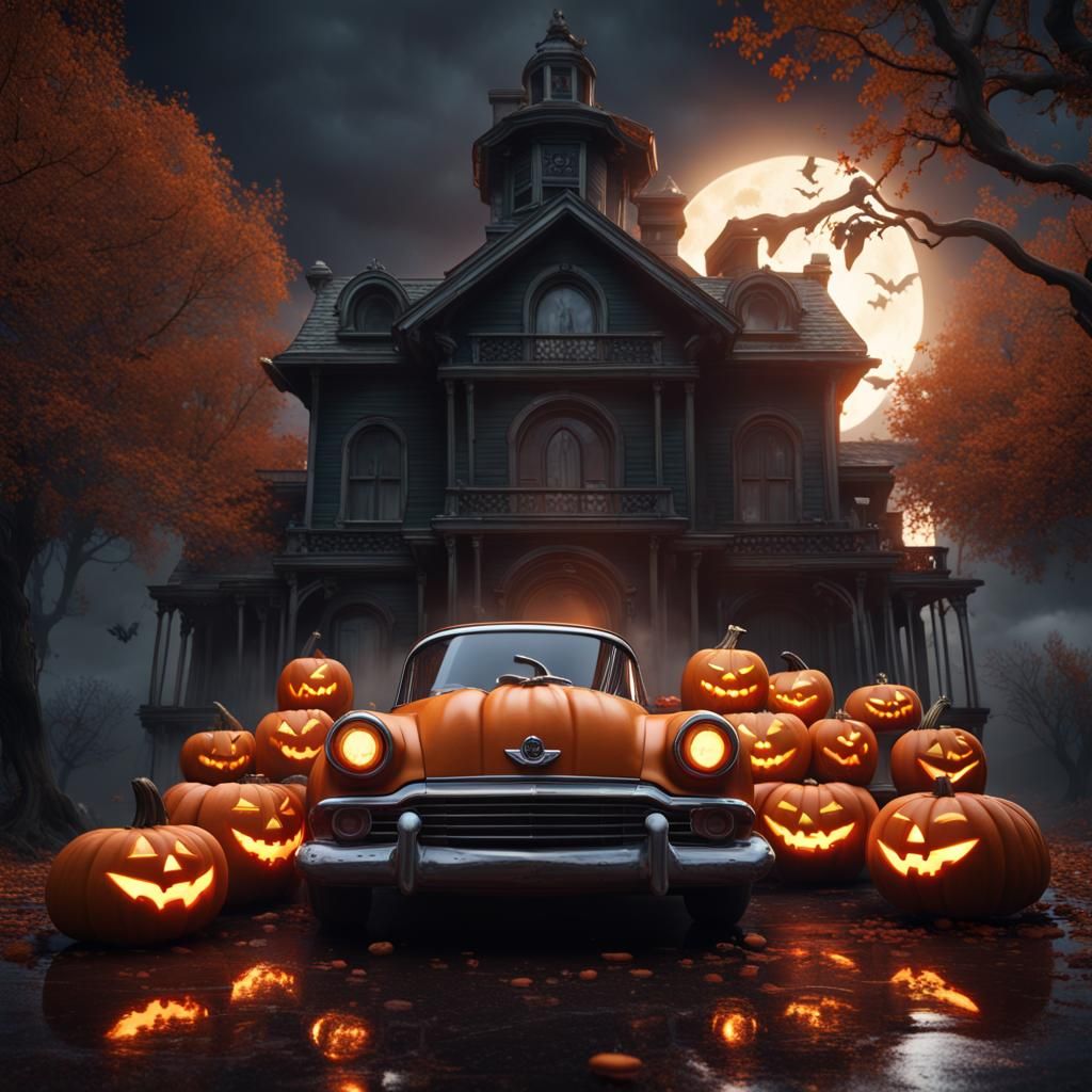 Cyberpunk Pumpkin Hot Rod in Vivid Detail