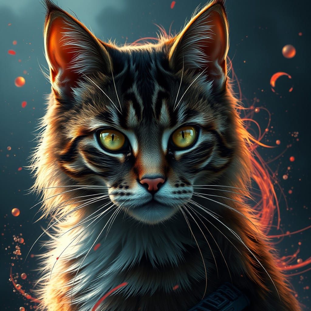 Surreal Fantasy Portrait of a Cat with an Angelic Figure