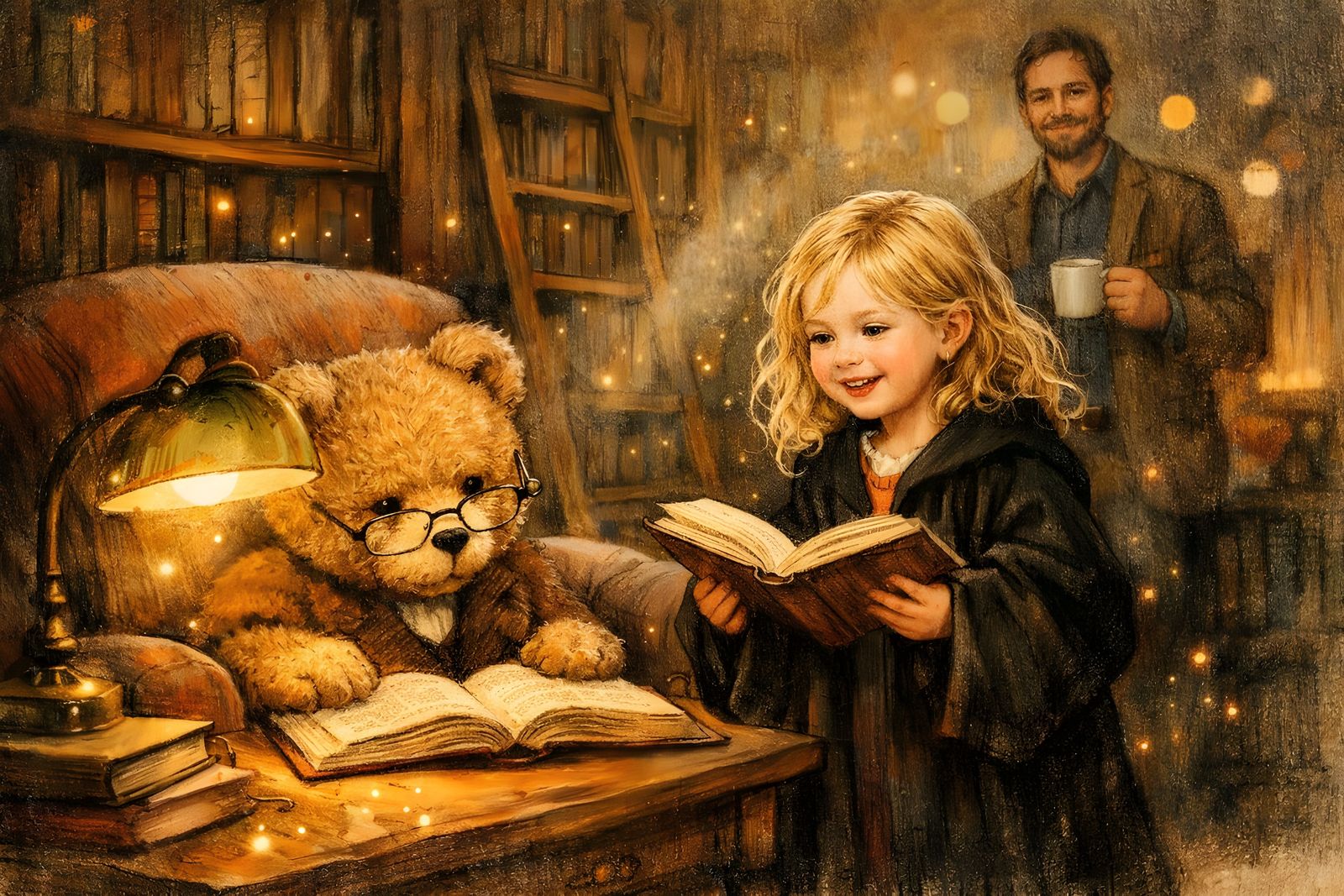 Magical Library Lesson: Teddy Bear Student & Girl Teacher