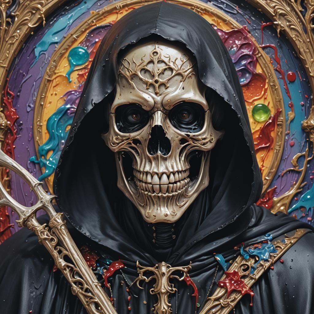 Surreal Hyperrealistic Portrait of Grim Reaper in Whimsical...
