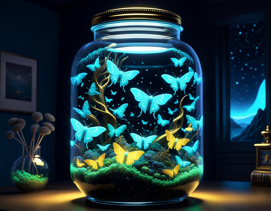 With a terrarium jar full of bioluminescent moths you don't need a lamp!