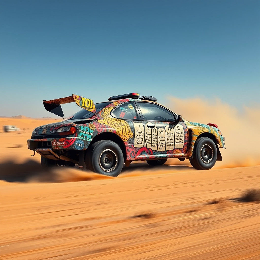 Rally car wrapped in "10 commandments" artwork