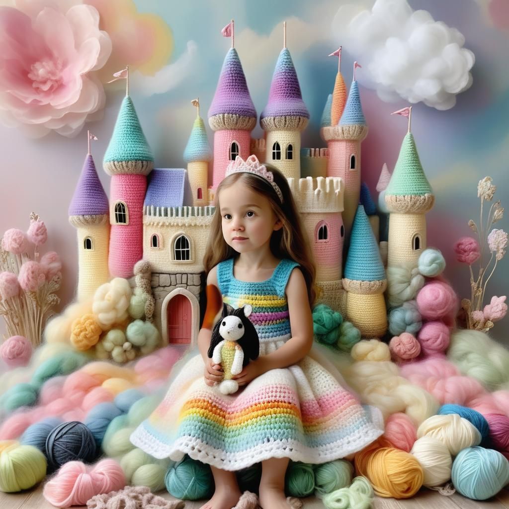 Princess Castle Whimsy in Soft Wool Crochet Art