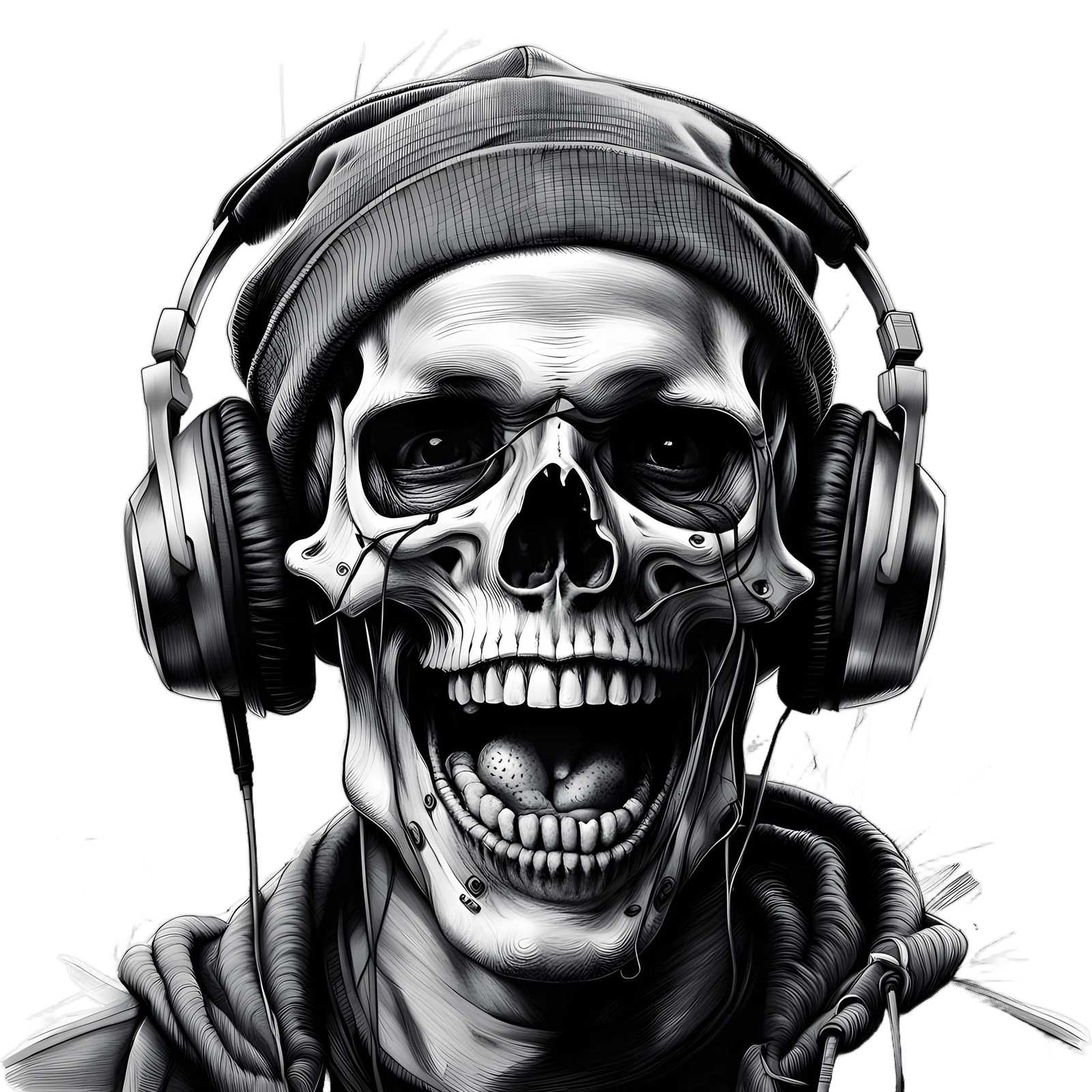 Laughing Skull Portrait in Grayscale