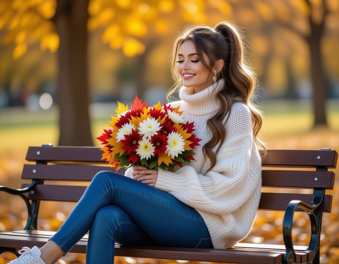 Beautiful Girl Enjoys Autumn Park Scene