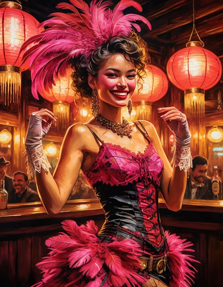 Smiling Saloon Girl in Pop Art Style