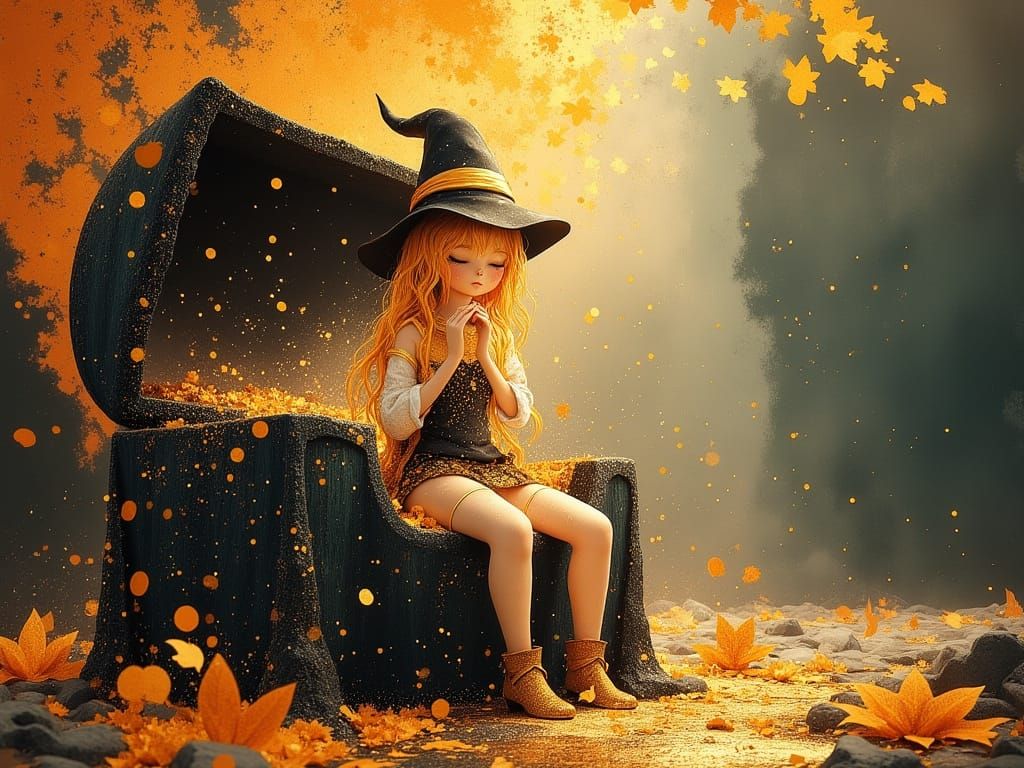 Leprechaun with Treasure Chest in Autumn Colors