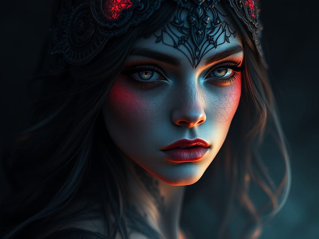 Sensual Alraune Portrait in Dark Mystical Art Nouveau Style