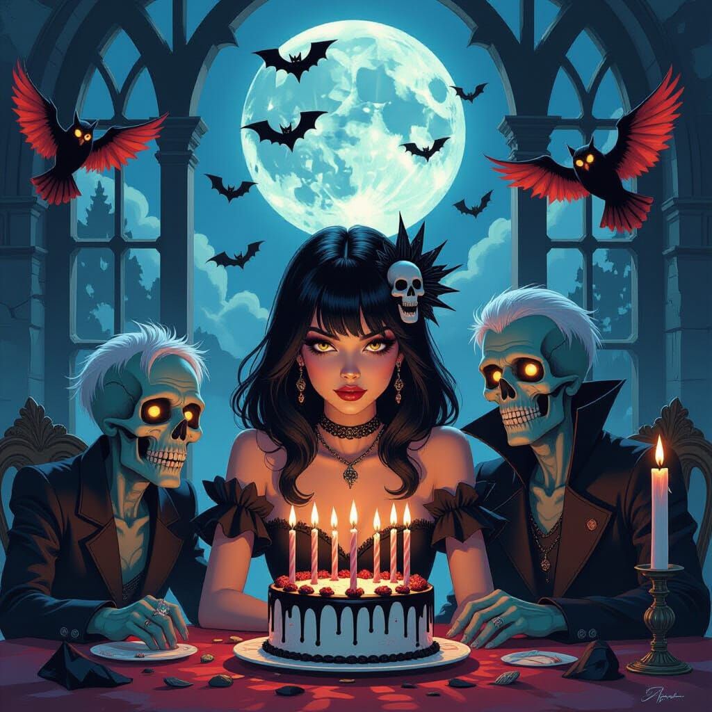 Gothic Birthday Celebration with Witch and Undead Guests