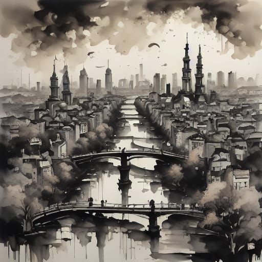 Bustling Parisian Street at Dusk in Impasto Style