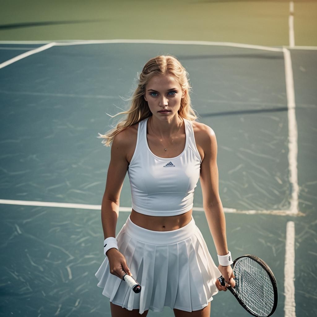 Stunning Tennis Athlete in Cinematic Film Still