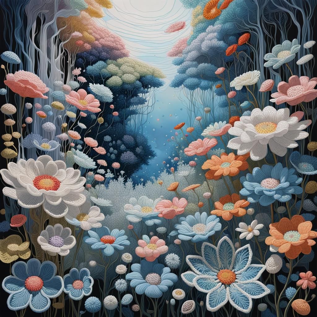 Surreal Floral Tapestry in Vibrant Colors
