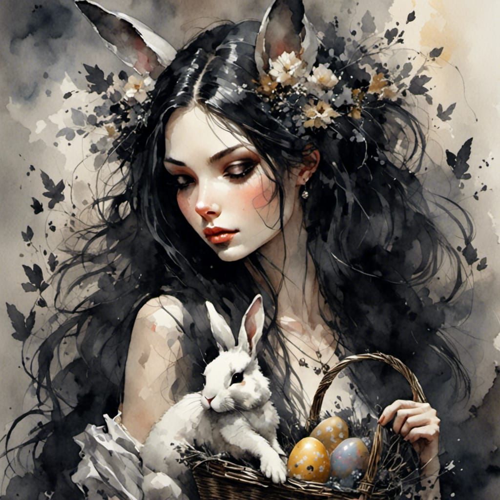 Elegant Watercolor Easter Bunny in Fantasy Attire