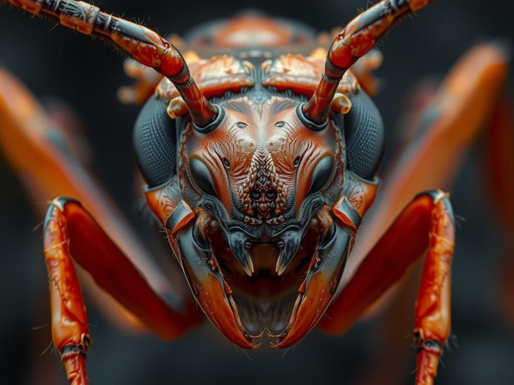 Epic Cinematic Ant Head Study in Hyper-Detailed Macro Photog...