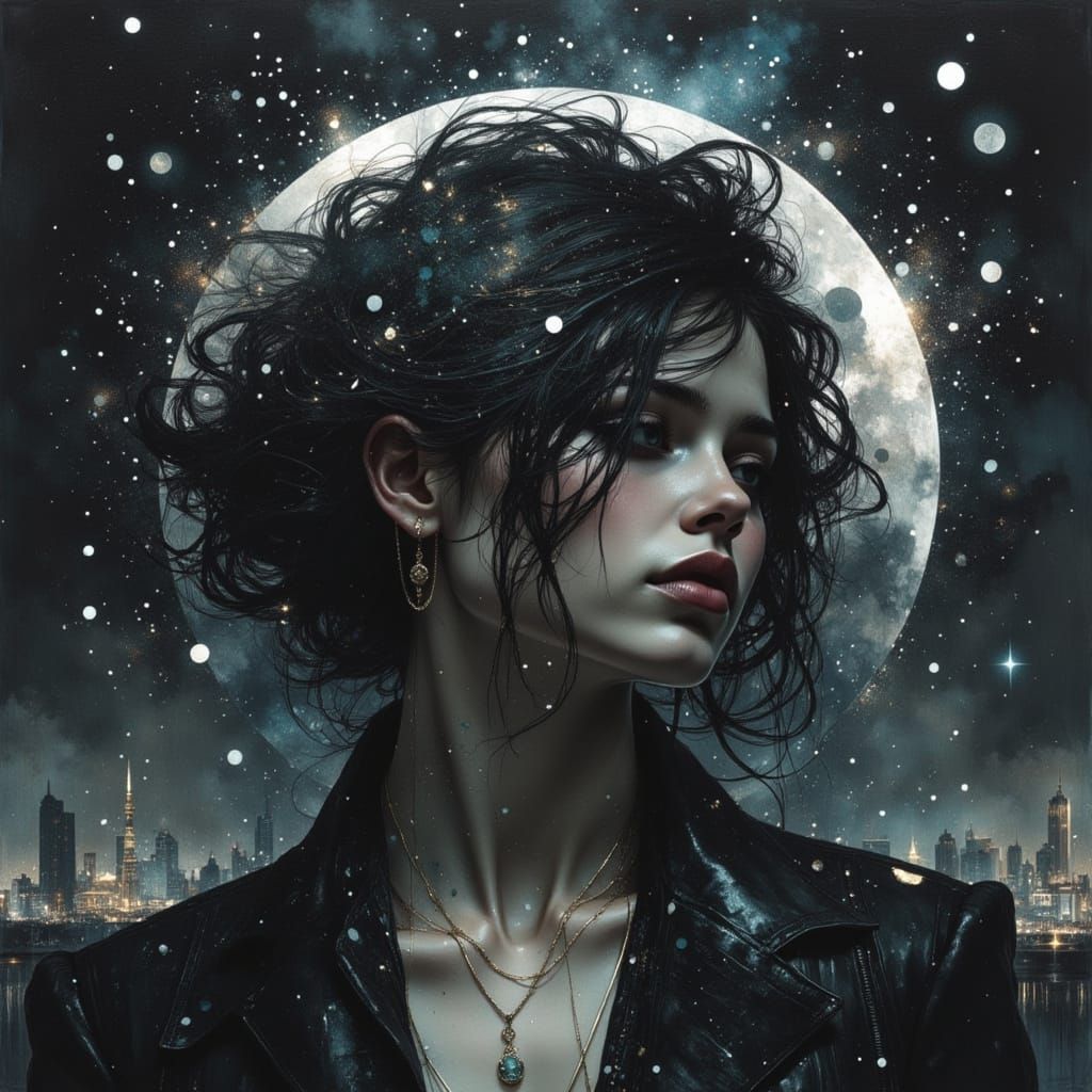 Cosmic Moon Heart Shines Down in Neurographic Style