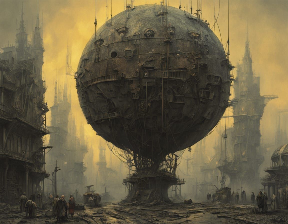 Ruined Futuristic City with Organic-Mechanical Structures