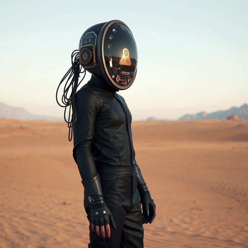 Retro-Futuristic Explorer in a Desert Oasis