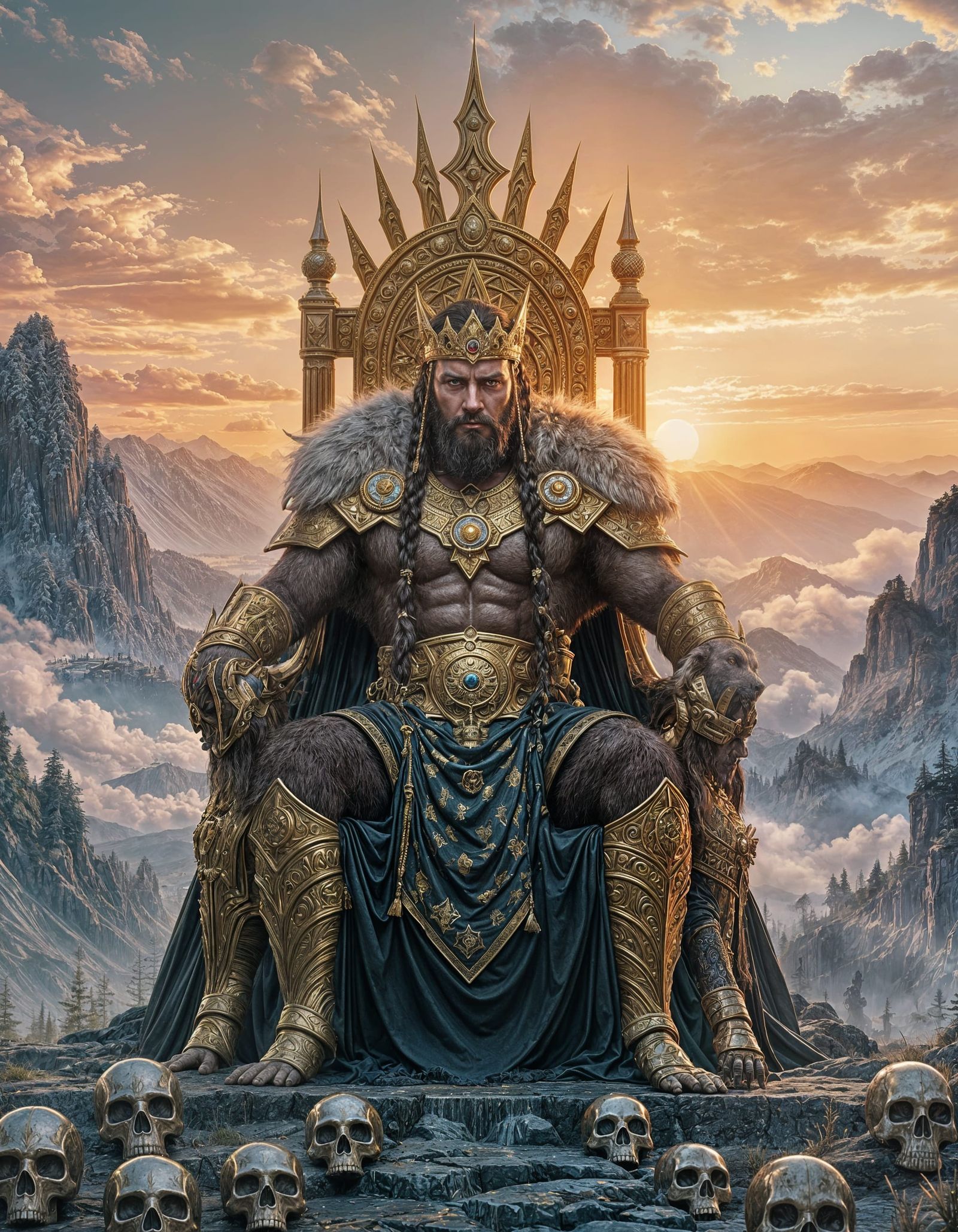 Golden Lion King on Throne, Frazetta-inspired Art