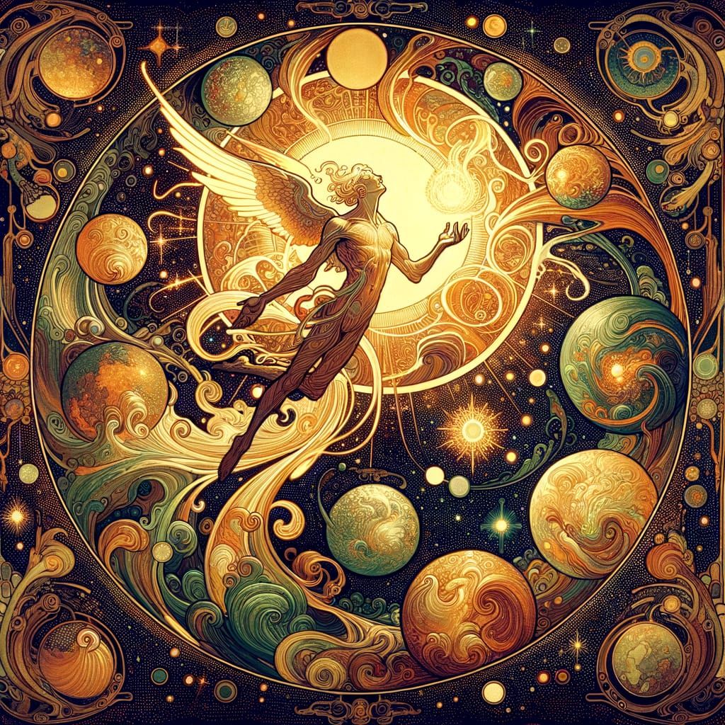 Celestial Being Instilling Tranquility in Art Nouveau Style