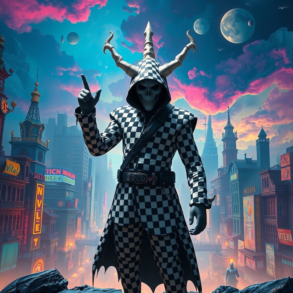 Hero in Dreamlike Cityscape, Digital Art