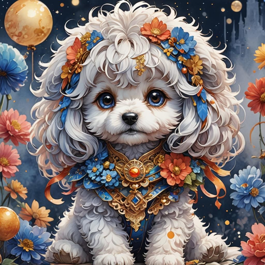 Delicate Aristopoodle Watercolour Art in Vibrant Complementa...