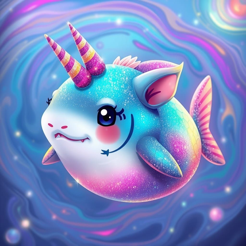 Iridescent Sea-Hamster Shark with Unicorn Horn