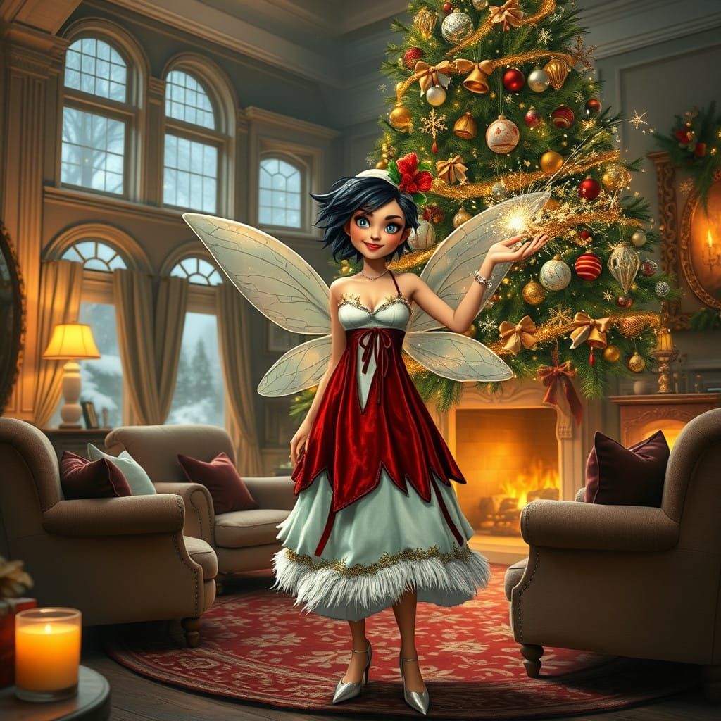 Sassy Fairy Decorates Christmas Tree in a Warm and Inviting....