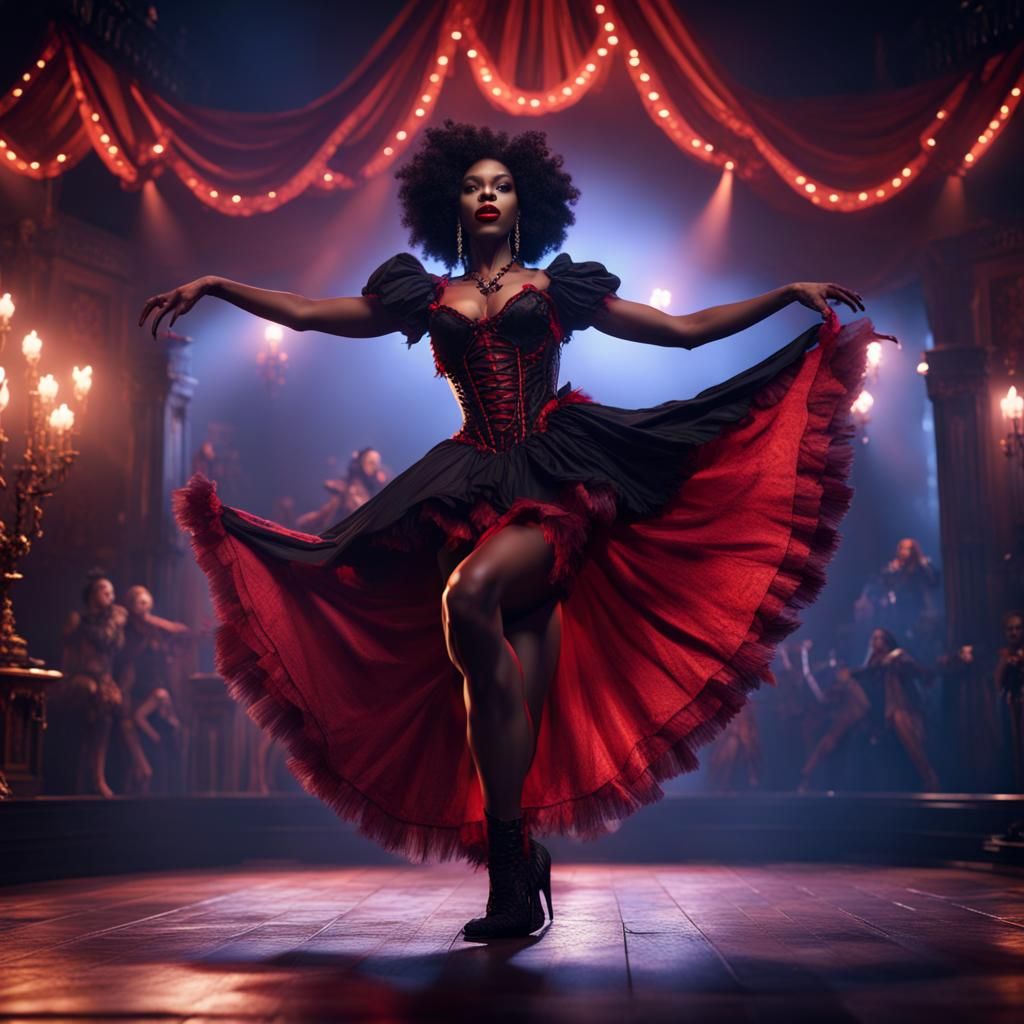 Ethereal Nighttime Can Can Dancer in Deep Fantasy Colors