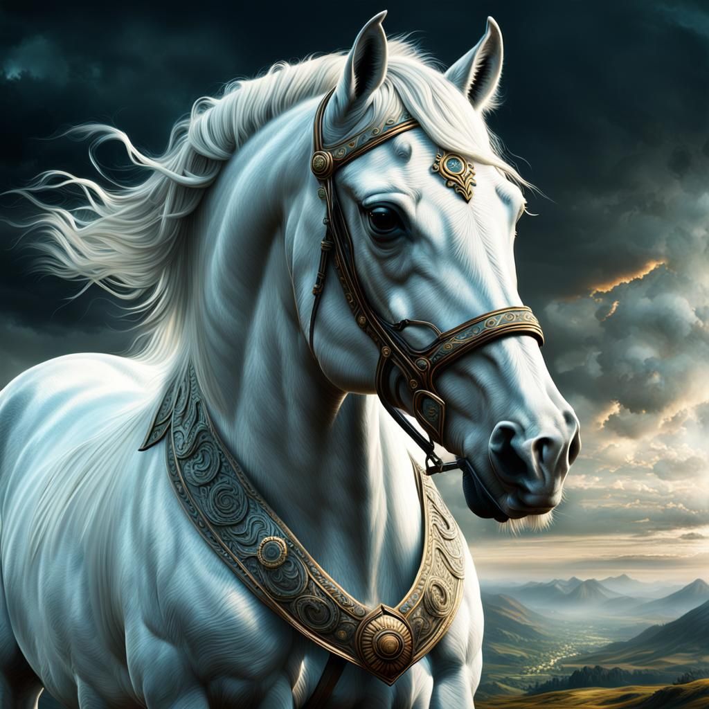 Stunning White Horse in Majestic Digital Landscape
