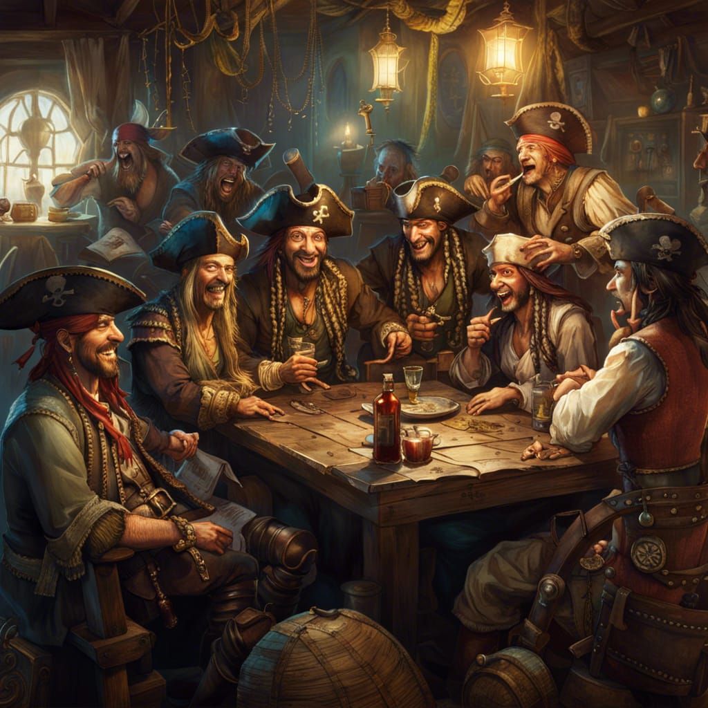 Pirates Share Jokes in a Grand, Intricately Detailed Setting