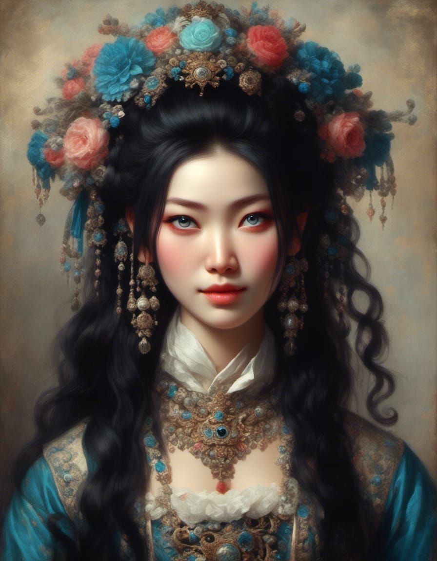 Tibetan Beauty in a Rococo Aesthetic