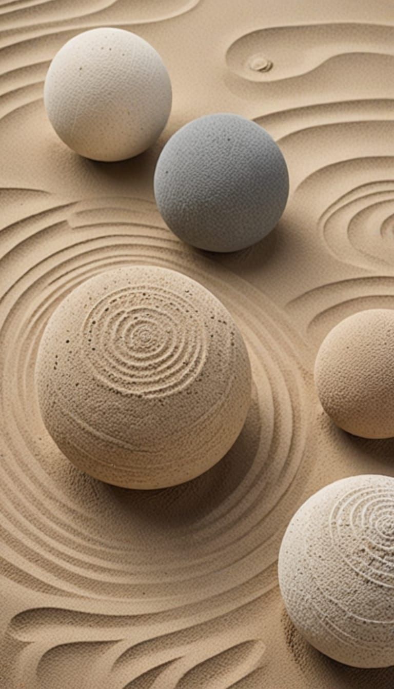 Zen Garden with Spheres: A Meditative Scene