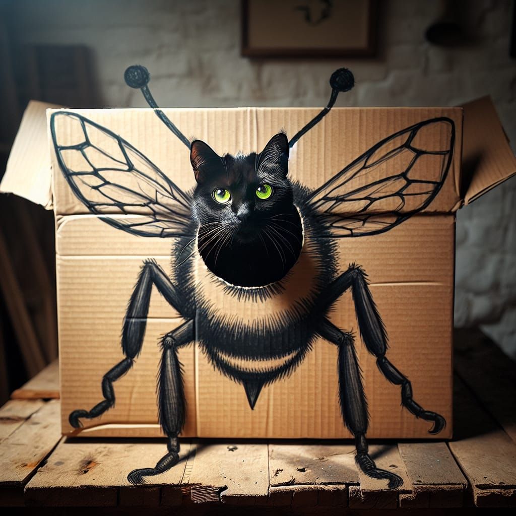 Serious Black Cat Blends with Cartoon Bumblebee in Stunning...