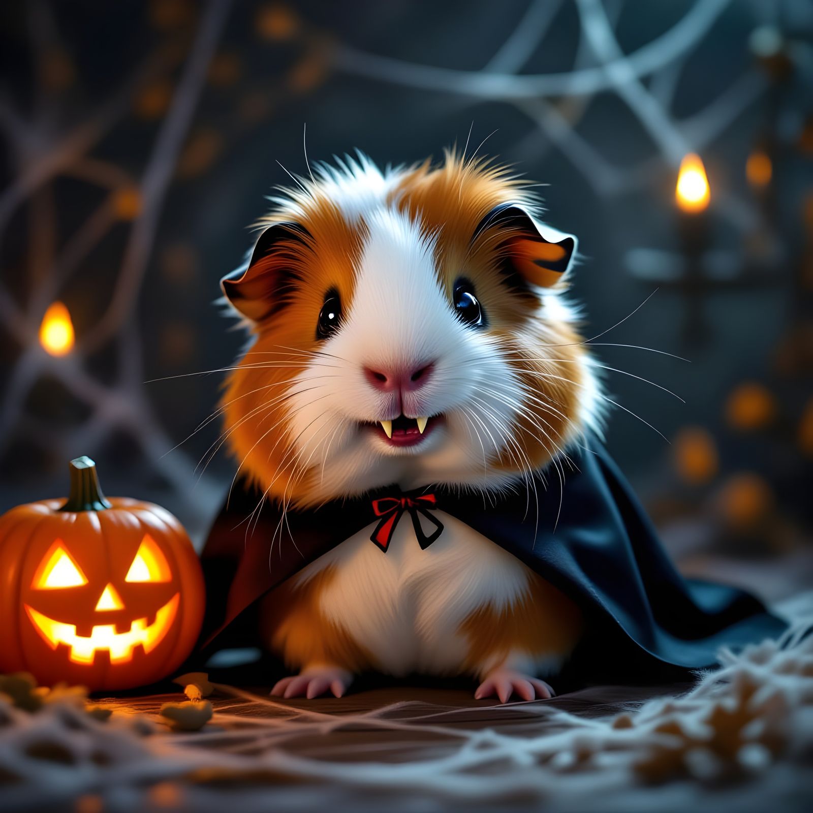 Guinea Pig Vampire in Spooky Halloween Scene