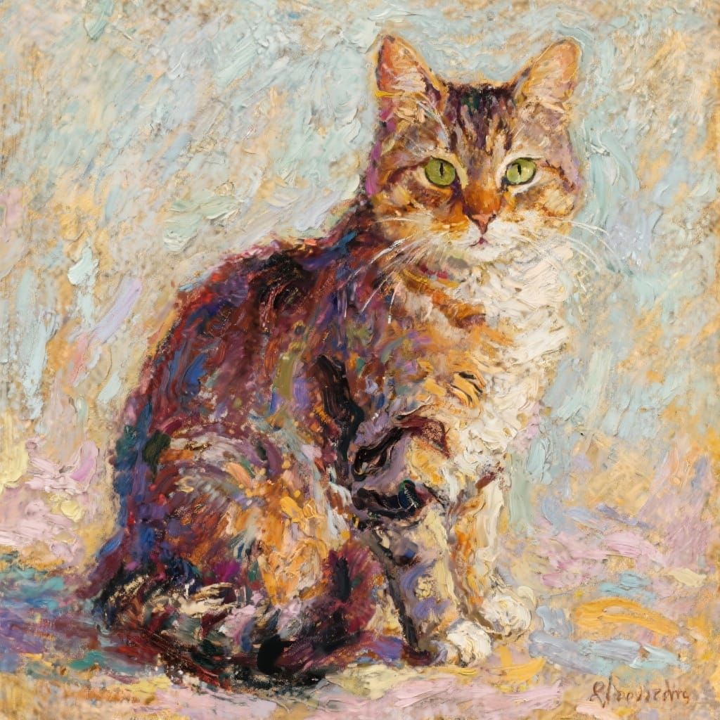 Impressionistic Cat Portrait with Vivid Brushstrokes