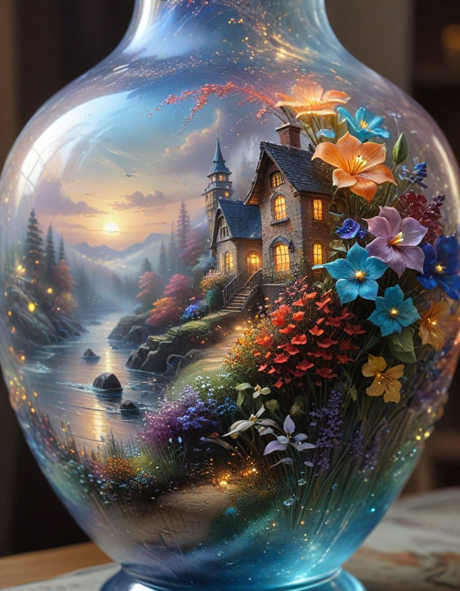 Magnificent Multi-Coloured Blown Glass Vase