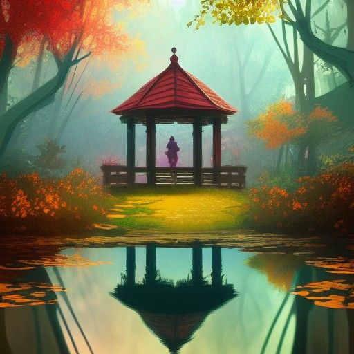 Breathtaking Multicolored Gazebo Scene in Autumn Forest