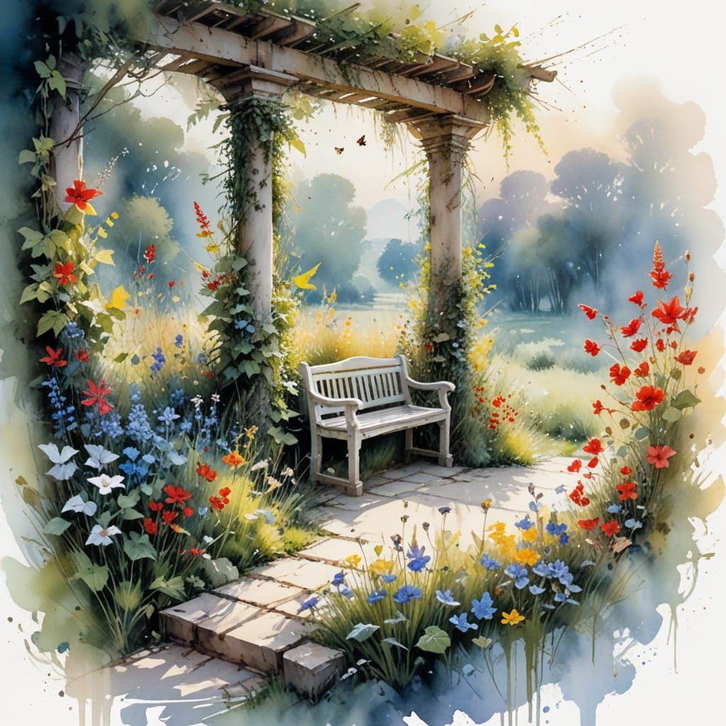 Idyllic Garden Pergola in Early Summer Light