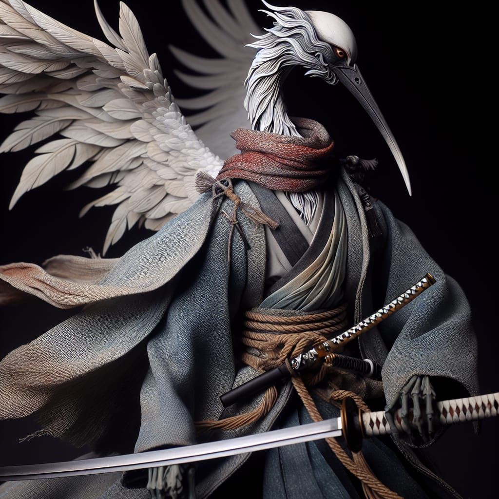 Tsuruji the Wind-Walker: Crane Samurai at Dusk
