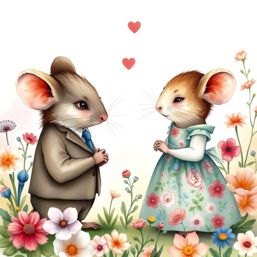 Charming Mouse Wedding Proposal in Watercolor Style